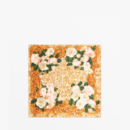 CHANEL MINI BANDANA Silk Satin Light Beige Golden White & Green