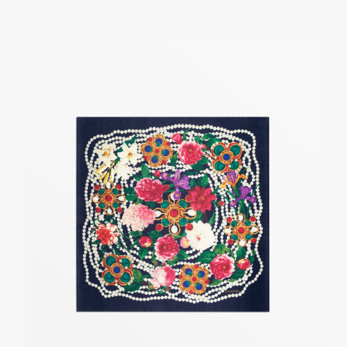 CHANEL MINI BANDANA Silk Satin Navy Blue White & Multicolour