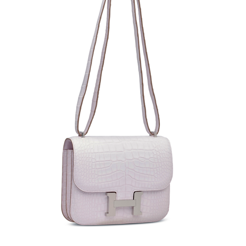 Hermes Constance 19 Crocodile/Alligator Mauve Pale Silver