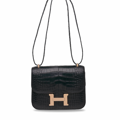 Hermes Constance 19 Alligator Noir Champagne gold