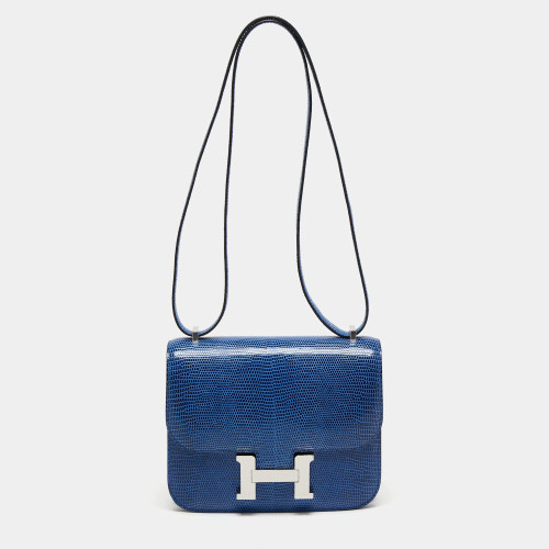 Hermes Constance 19 Lizard Bleu saphir Silver