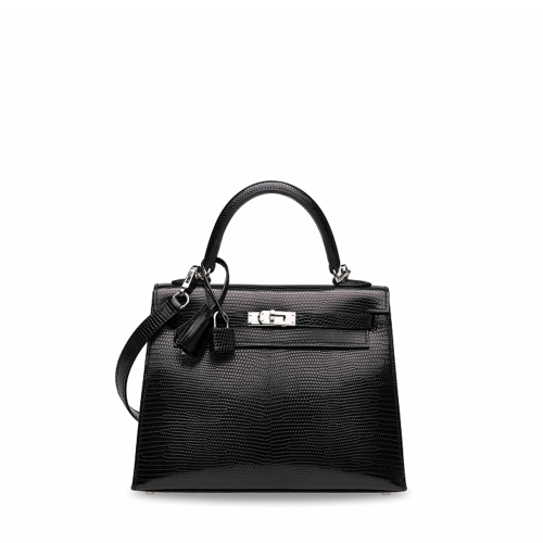 Hermes Kelly 25 Lizard Noir Silver