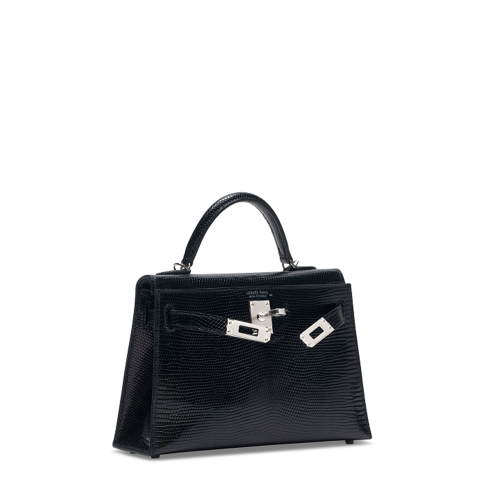 Hermes Mini Kelly II Lizard Noir Silver