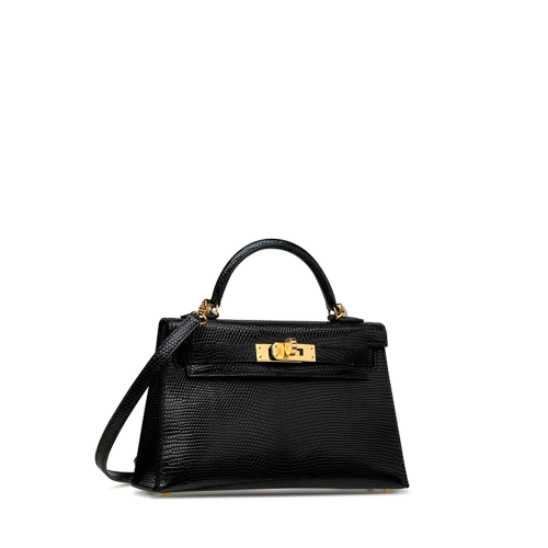 Hermes Mini Kelly II Lizard Noir Gold