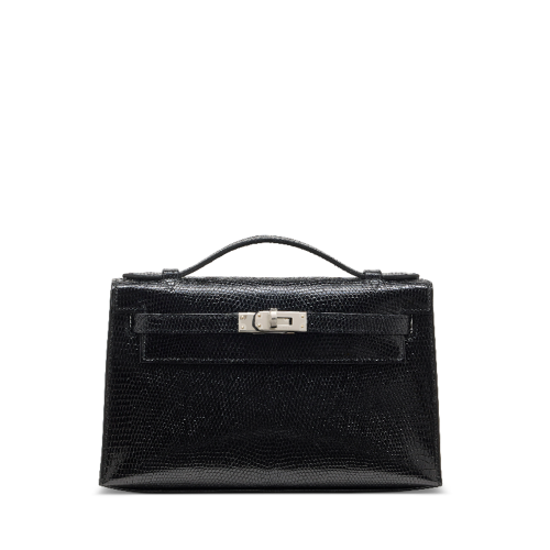 Hermes Kelly I Lizard Noir Silver
