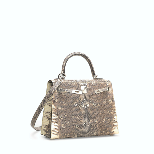 Hermes Kelly 25 Lizard Silver