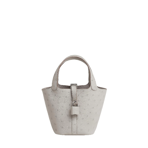 Hermes Picotin Lock Micro Bag Ostrich Gris perle Silver