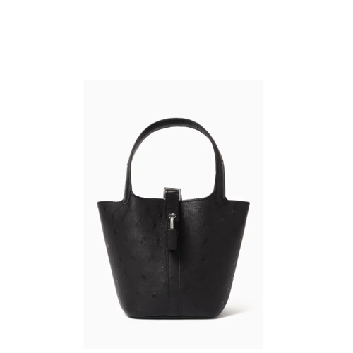 Hermes Picotin Lock Micro Bag Ostrich Noir Silver