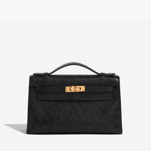 Hermes Kelly I Ostrich Noir Gold