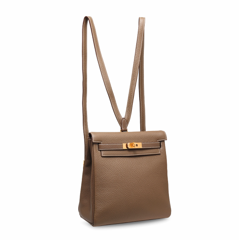 Hermes Kelly Ado Backpack Clemence Etoupe Gold
