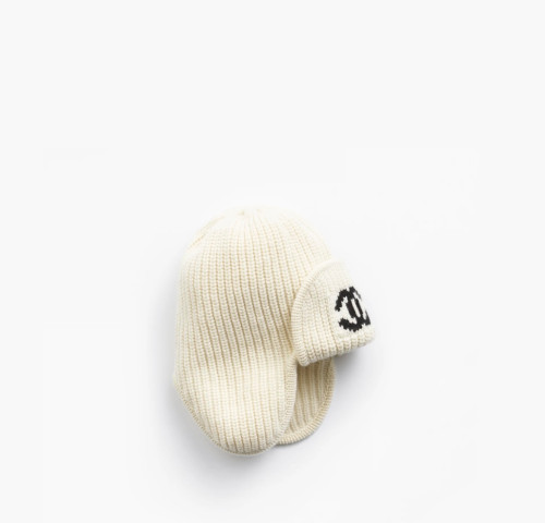 CHANEL Hat Cashmere White Black