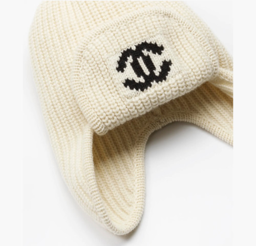 CHANEL Hat Cashmere White Black