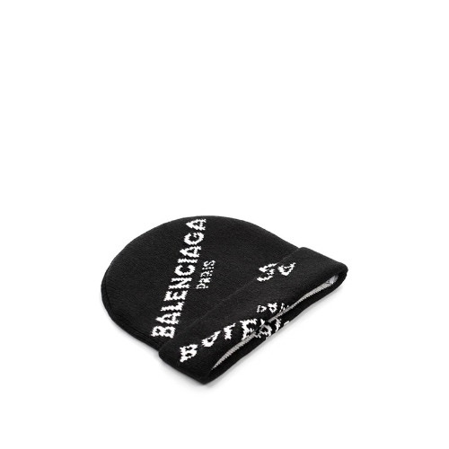 Balenciaga logo printed wool beanie hat