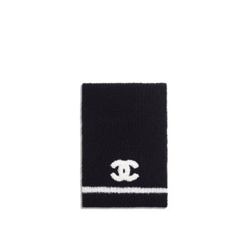 CHANEL Muffler Cashmere & Black White