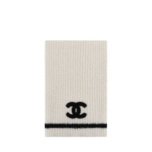 CHANEL Muffler Cashmere & White Black