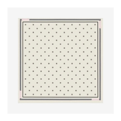 CHANEL Square Scarf Jacquard Silk Twill & Ecru Black Light Pink