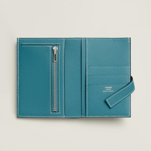 Hermes New H Passant Compact wallet Epsom New Bleu Jean Silver
