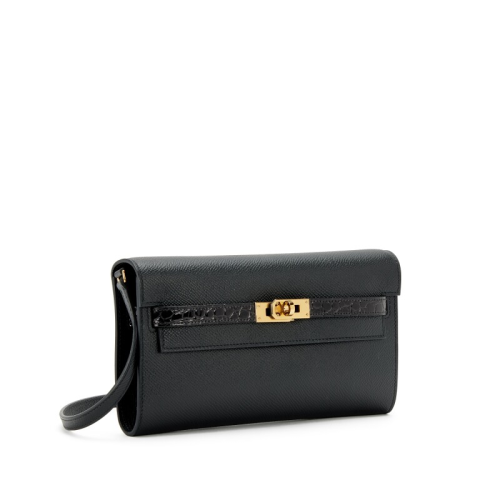 Hermes Kelly To Go Epsom Alligator Noir Gold