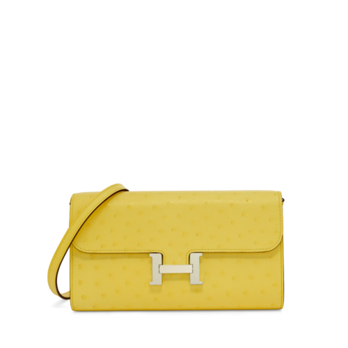 Hermes Constance to Go Wallet Ostrich Jaune Citron Silver