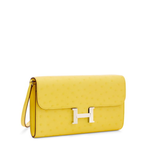 Hermes Constance to Go Wallet Ostrich Jaune Citron Silver