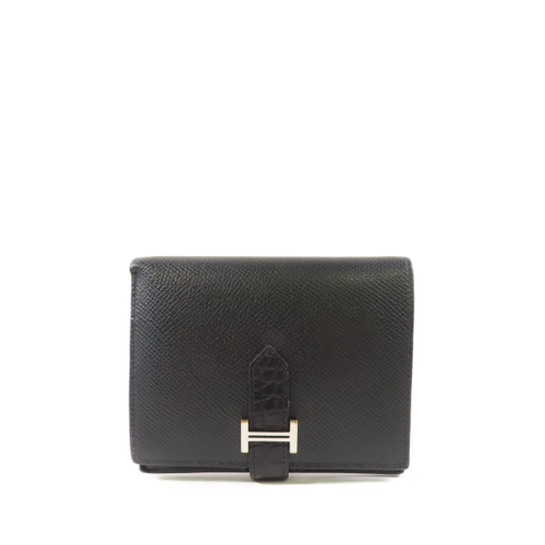 Hermes Bearn Compact Wallet Epsom Alligator Noir Silver