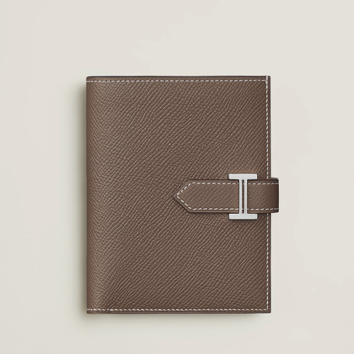 Hermes Bearn Compact Wallet Epsom Etoupe Silver