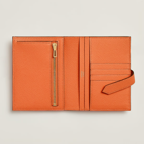 Hermes Bearn Compact Wallet Epsom Orange Gold