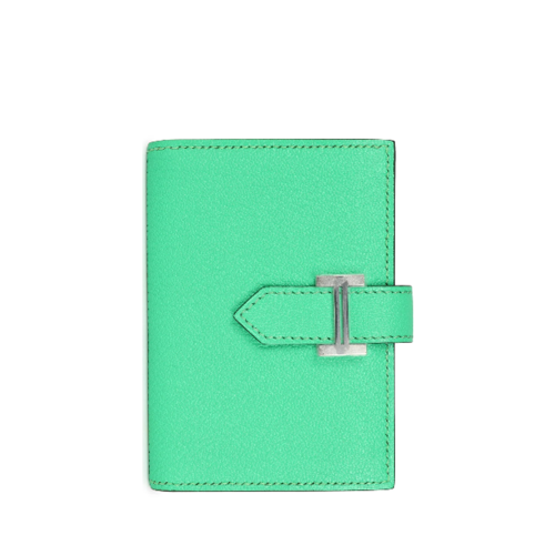 Hermes Bearn Compact Wallet Chevre Mysore Vert Comics Silver