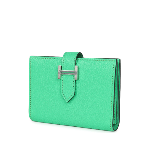 Hermes Bearn Compact Wallet Chevre Mysore Vert Comics Silver