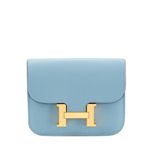 Hermes Constance Slim wallet Evercolor Bleu Lin Gold